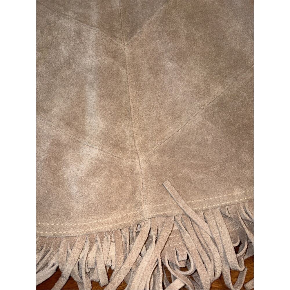 Vintage Brown Suede Leather Fringe Cape-Poncho Express Western Boho SM-LG - Picture 2 of 5